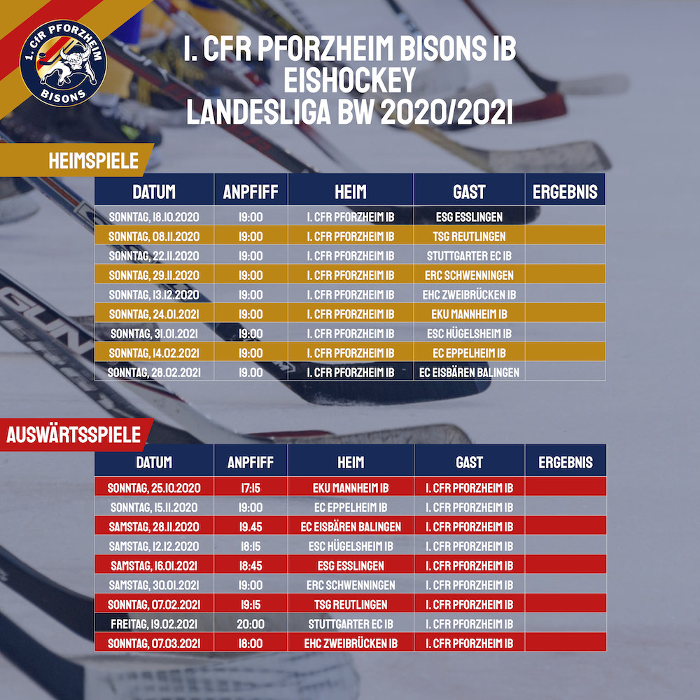 Pforzheim Bisons 1b Spielplan Landesliga 2020/2021