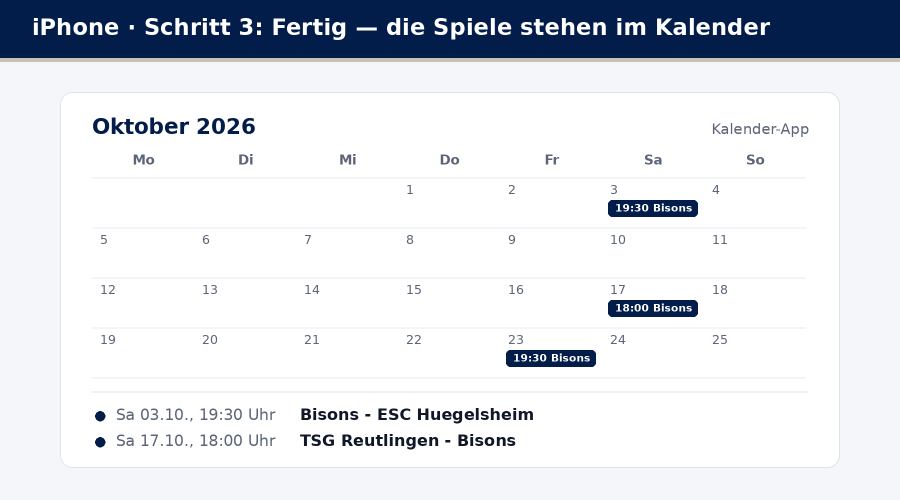 Die Spiele stehen in der Kalender-App