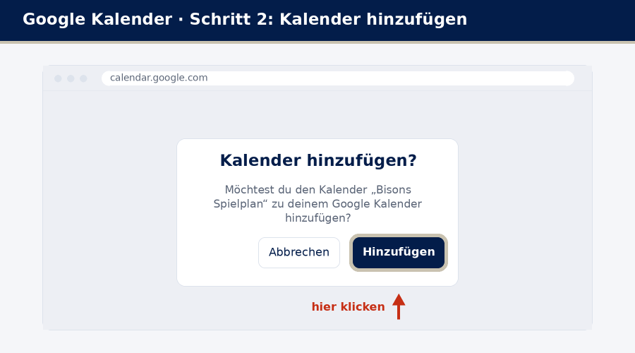 Google fragt: „Kalender hinzufügen?"